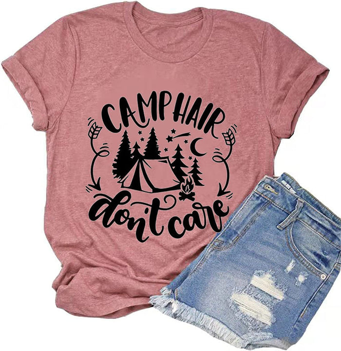 Women Camping Hair Don't Care T-Shirt Camping Gift for Women