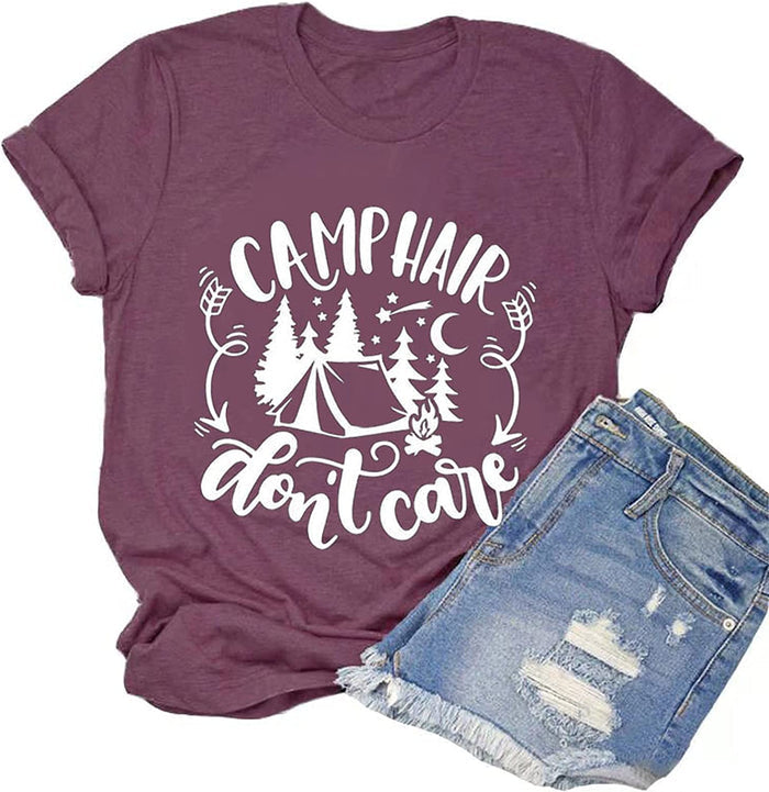 Women Camping Hair Don't Care T-Shirt Camping Gift for Women