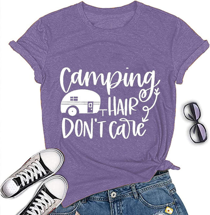 Women Camping Hair Don't Care T-Shirt Camping Shirt