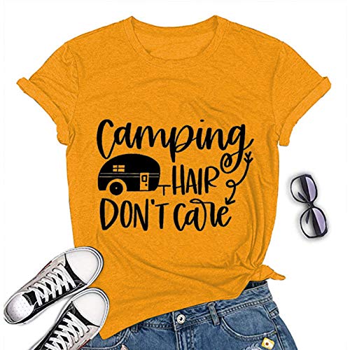 Women Camping Hair Don't Care T-Shirt Camping Shirt