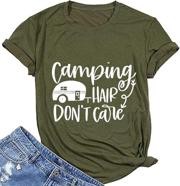 Women Camping Hair Don't Care T-Shirt Camping Shirt