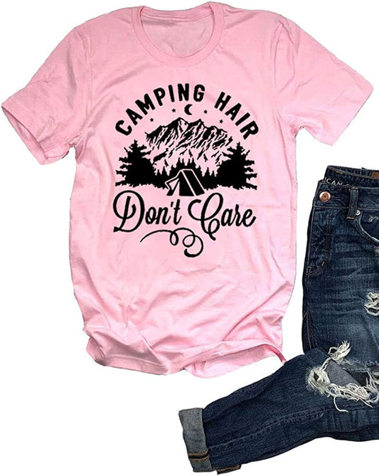 Women Camping Hair Don't Care T-Shirt