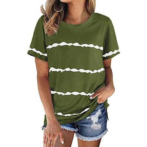 Women Casual Striped Tie Dye Stripe T-Shirt Tunic Shirt