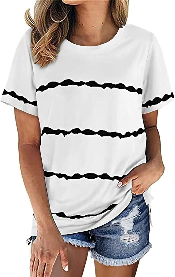 Women Casual Striped Tie Dye Stripe T-Shirt Tunic Shirt