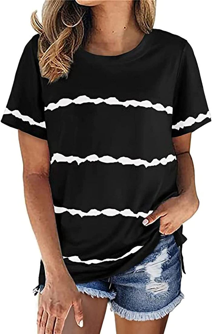 Women Casual Striped Tie Dye Stripe T-Shirt Tunic Shirt