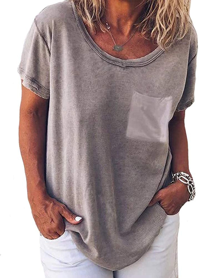 Women Casual T-Shirt with Pocket Decoration