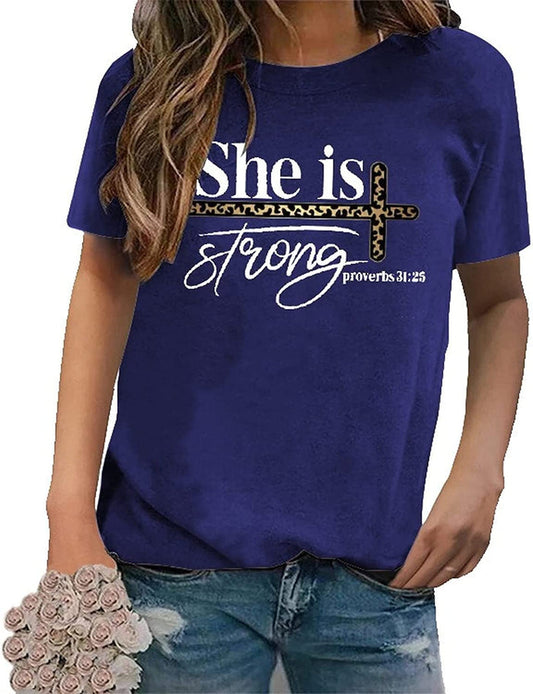 Women Christian T Shirt She is Strong Shirt Proverbs 31 25 Tees