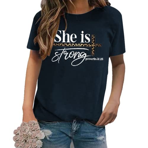 Women Christian T Shirt She is Strong Shirt Proverbs 31 25 Tees