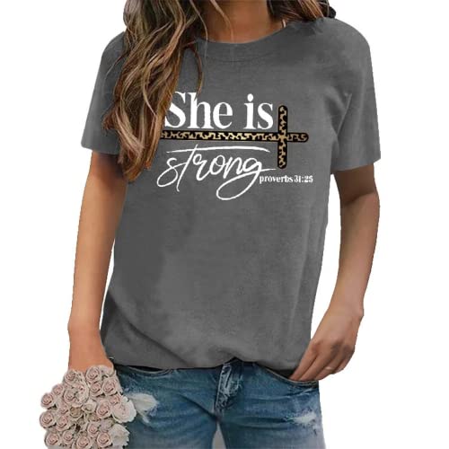 Women Christian T Shirt She is Strong Shirt Proverbs 31 25 Tees