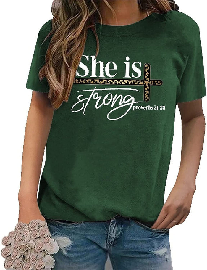 Women Christian T Shirt She is Strong Shirt Proverbs 31 25 Tees