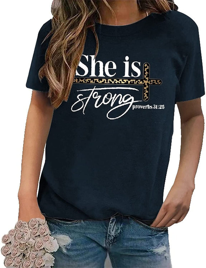 Women Christian T Shirt She is Strong Shirt Proverbs 31 25 Tees