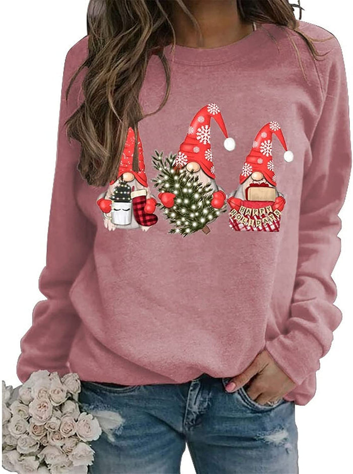 Women Christmas Gnomes Sweatshirt Long Sleeve Christmas Tree Shirt