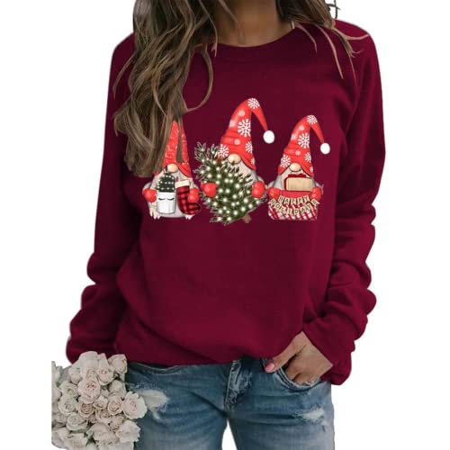 Women Christmas Gnomes Sweatshirt Long Sleeve Christmas Tree Shirt