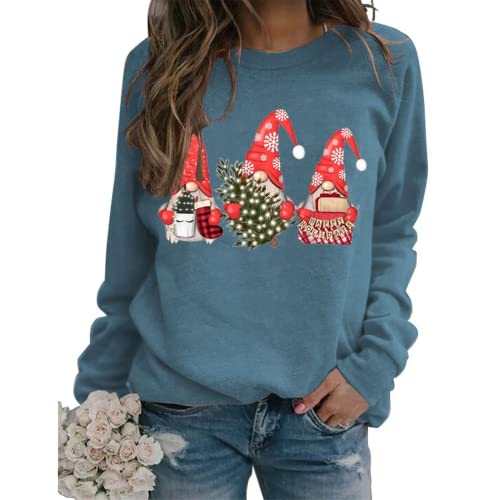 Women Christmas Gnomes Sweatshirt Long Sleeve Christmas Tree Shirt