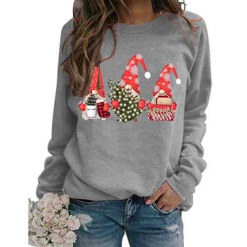 Women Christmas Gnomes Sweatshirt Long Sleeve Christmas Tree Shirt
