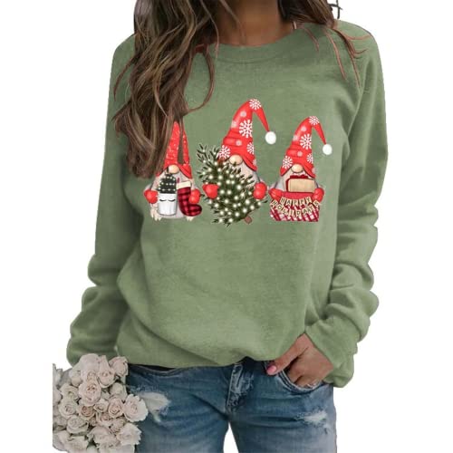 Women Christmas Gnomes Sweatshirt Long Sleeve Christmas Tree Shirt