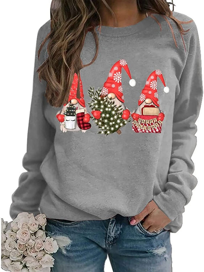 Women Christmas Gnomes Sweatshirt Long Sleeve Christmas Tree Shirt