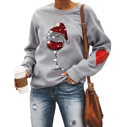 Women Christmas Wine Shirt Santa Wine Glass Sweatshirt