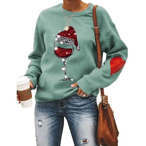 Women Christmas Wine Shirt Santa Wine Glass Sweatshirt
