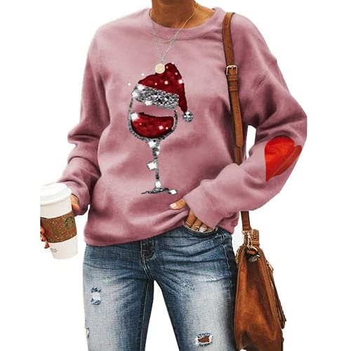 Women Christmas Wine Shirt Santa Wine Glass Sweatshirt