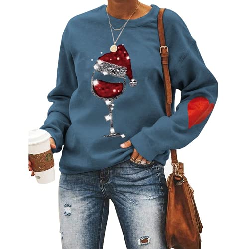Women Christmas Wine Shirt Santa Wine Glass Sweatshirt