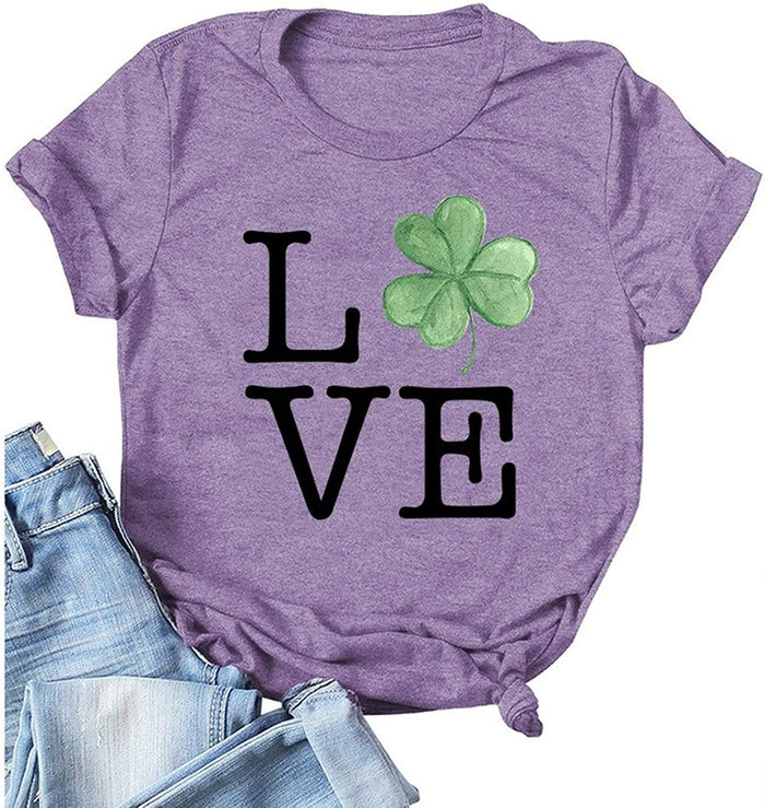 Women Clover T-Shirt Lucky Love Shirt St. Patrick's Day Shirt