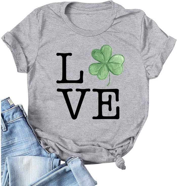 Women Clover T-Shirt Lucky Love Shirt St. Patrick's Day Shirt