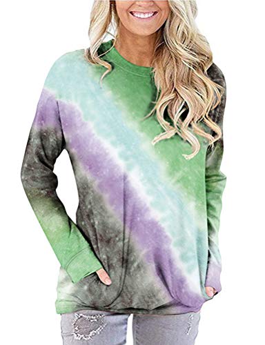 Women Colourful Gradient Long Sleeve Tie Dye Blouse with Pockets