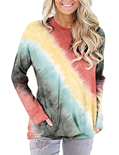 Women Colourful Gradient Long Sleeve Tie Dye Blouse with Pockets