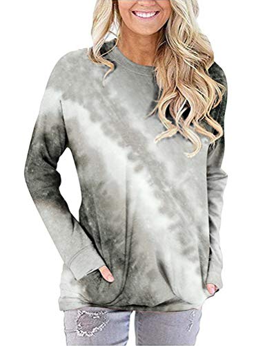 Women Colourful Gradient Long Sleeve Tie Dye Blouse with Pockets