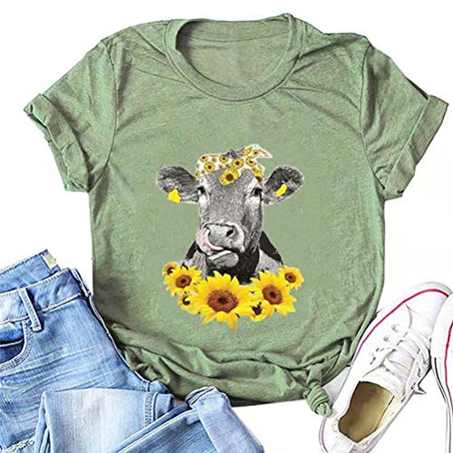 Women Cow with Sunflowers T-Shirt Heifer Shirt