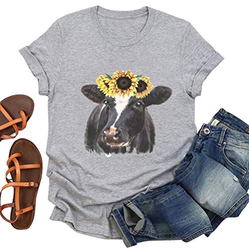 Women Cow with Sunflowers T-Shirt Sunflower Cow Shirt