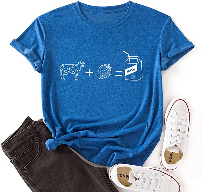 Women Cows Strawberry Milk Funny Graphic T-Shirt
