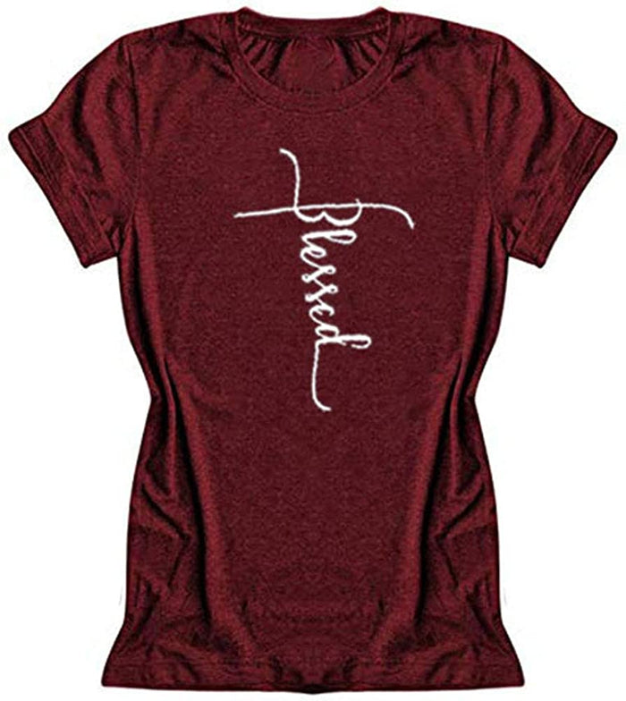 Women Cross Faith Blessed Jesus T-Shirt Christian Shirt