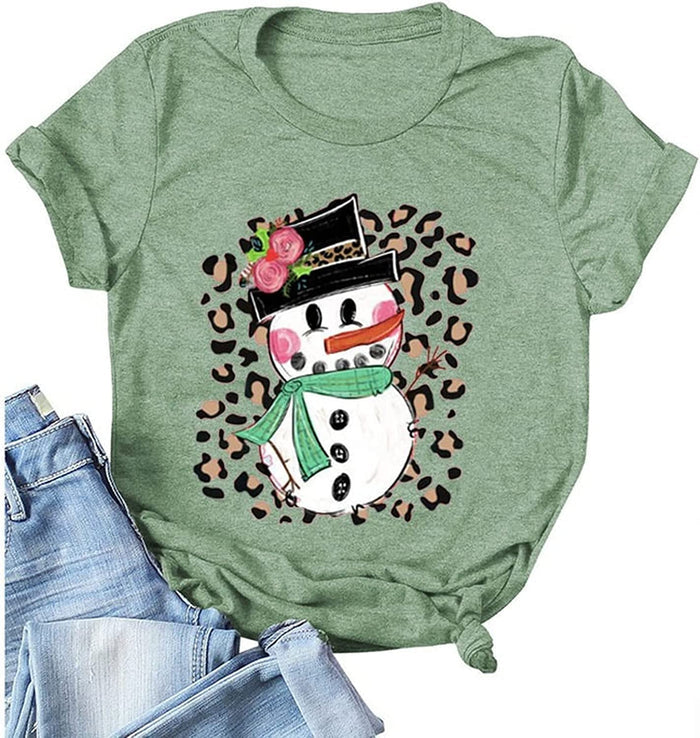 Women Cute Snowman T-Shirt Christmas Shirt