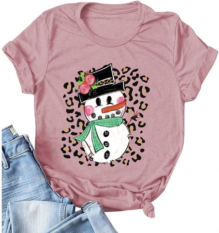 Women Cute Snowman T-Shirt Christmas Shirt