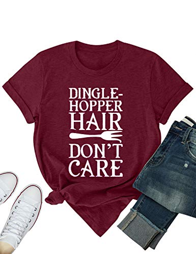 Women Dingle-Hopper Hair Don't Care Graphic T-Shirt Casual Tops Tee