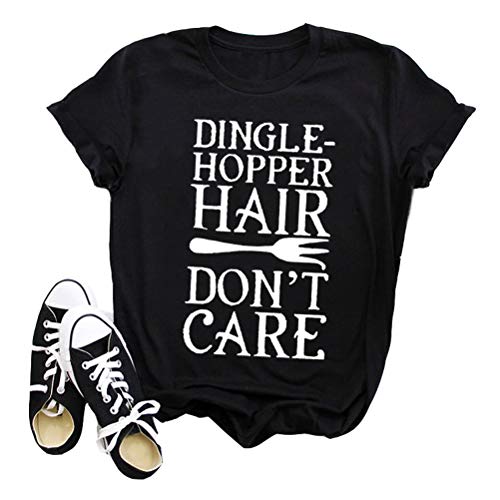 Women Dingle-Hopper Hair Don't Care Graphic T-Shirt Casual Tops Tee