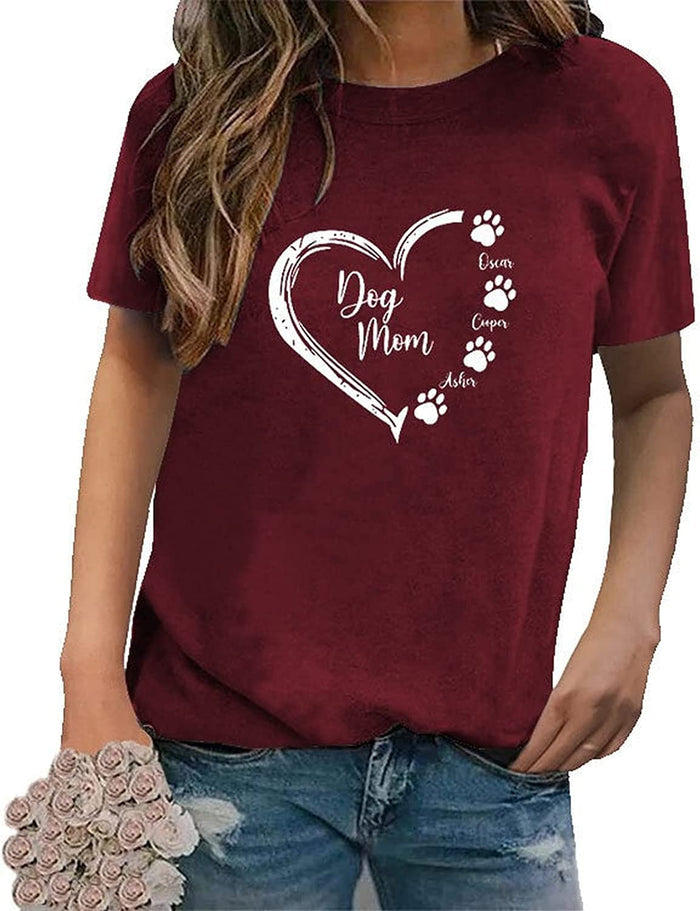 Women Dog Mom Shirt with Names Gift for Dog Lover Tees