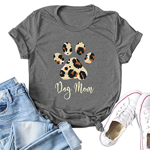 Women Dog Mom T-Shirt Paw Print Shirt Dog Lover Gift
