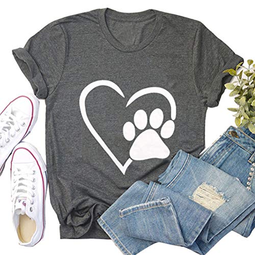 Women Dog Paw Love Heart T-Shirt Dog Mom Shirt
