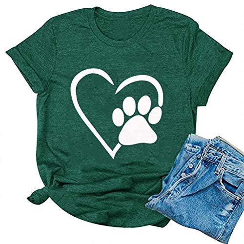 Women Dog Paw Love Heart T-Shirt Dog Mom Shirt