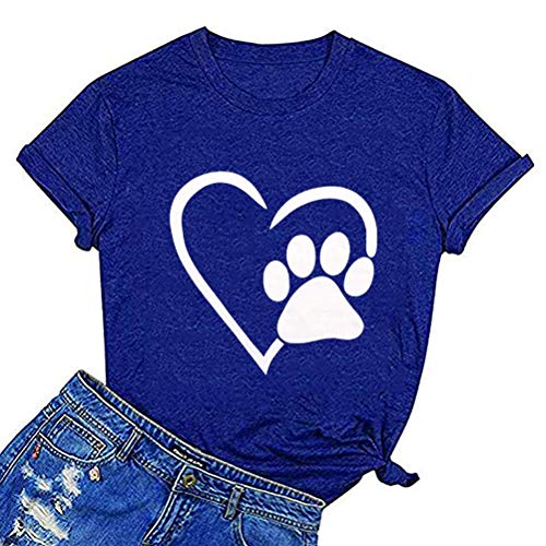Women Dog Paw Love Heart T-Shirt Dog Mom Shirt