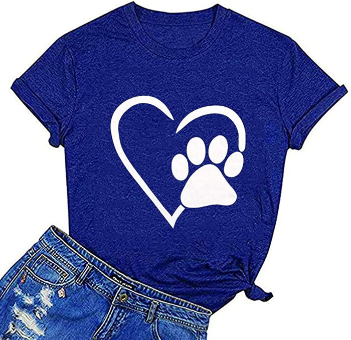 Women Dog Paw Love Heart T-Shirt Dog Mom Shirt