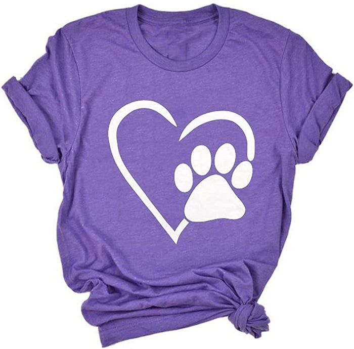 Women Dog Paw Love Heart T-Shirt Dog Mom Shirt