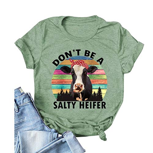 Women Don't Be A Salty Heifer T-Shirt Loose Popular Short Sleeve Funny Cow Shirt