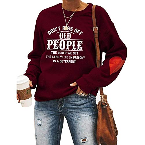 Women Don't Piss Off Old People Sweatshirt Casual Love Sleeves Printed Round Neck Vintage Sweater