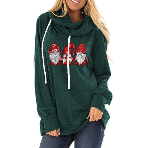 Women Drawstring Hooded Sweater Santa Claus Loose Long Sleeve Sweatshirt