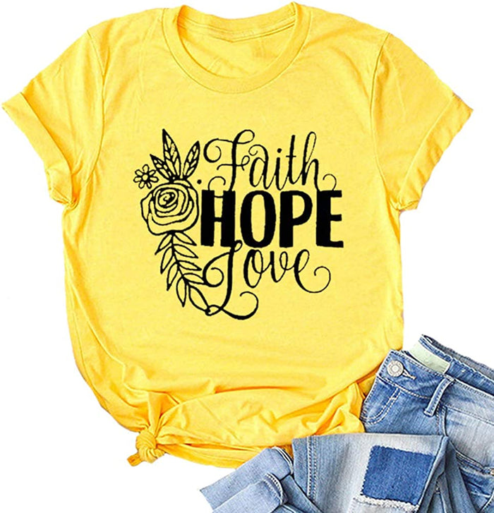 Women Faith Hope Love Flower T-Shirt