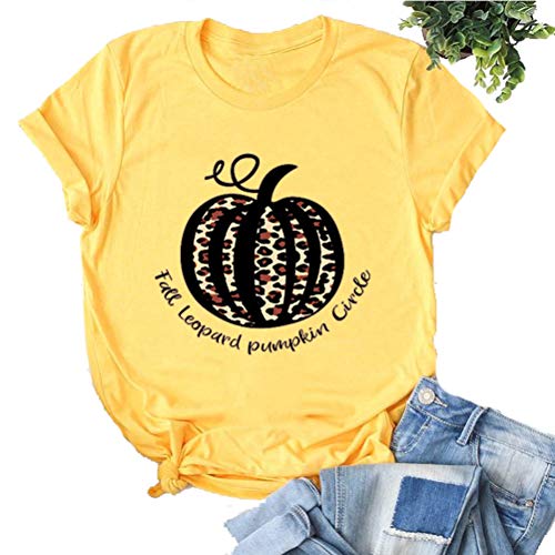 Women Fall Leopard Pumpkin Circle T-Shirt Pumpkin Shirt